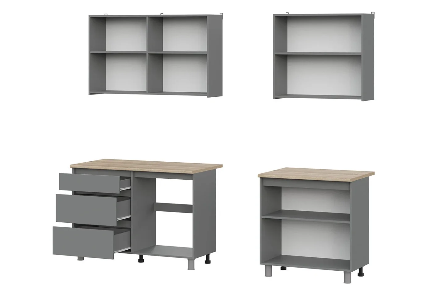 Кухонный гарнитур Hoff Денвер, 2 м, 200х216х60, цвет графит серый/дуб сонома